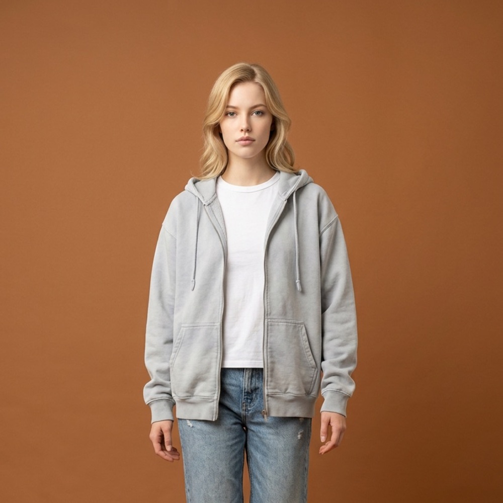 Brandy Melville Light Blue Oversized Christy Zip Up Hoodie Sweatshirt One Size